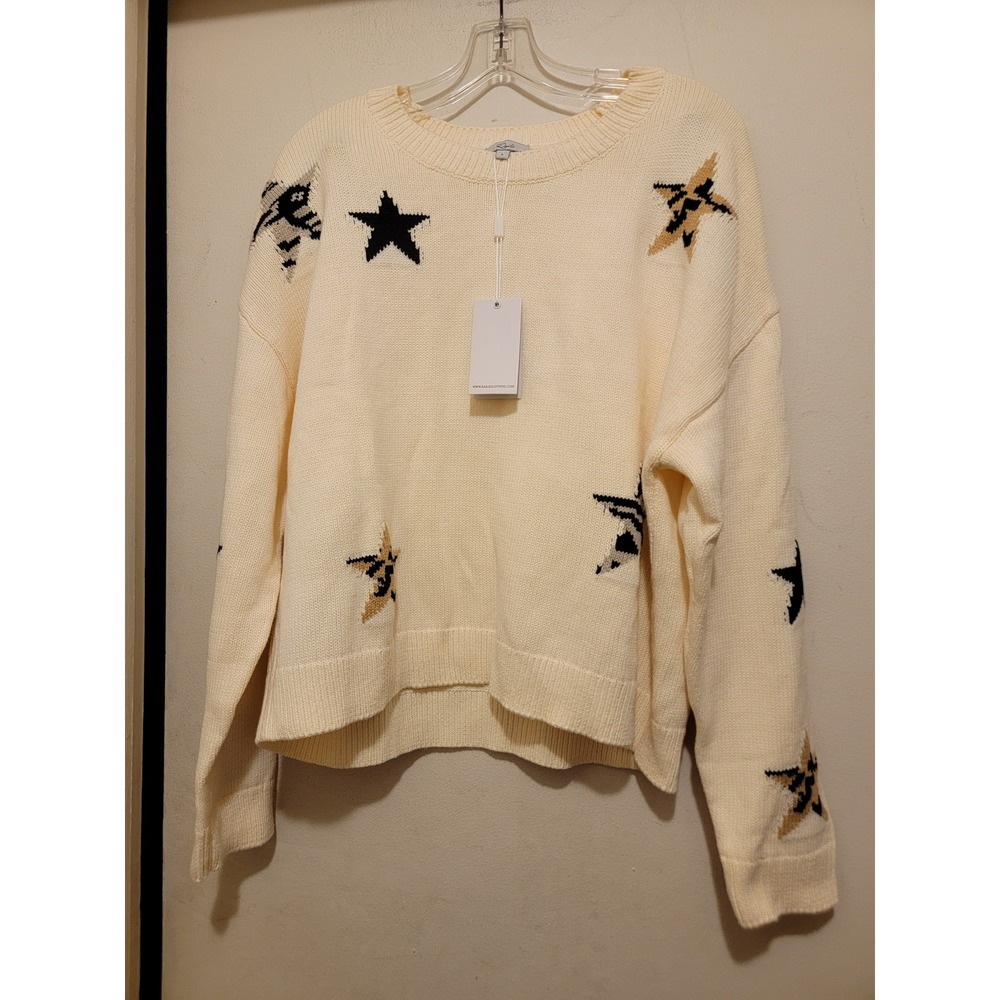 Rails Perci Star Leopard Intarsia Knit Sweater Ivory Cream Women Large NEW